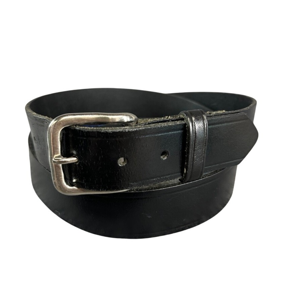 Mens Black Leather Belt Size 42 Silver Buckle Made in USA TA6018